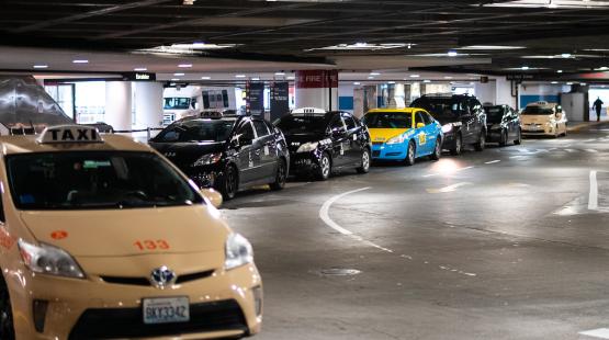Taxi cabs waiting at SEA Airport