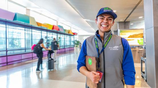 SEA Airport employee in the terminal