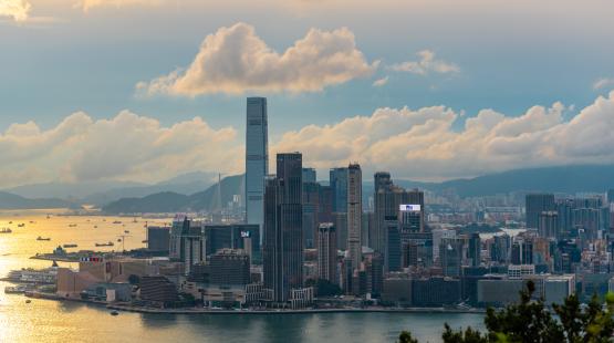 Hong Kong harbor with landscape view of city skyscraper