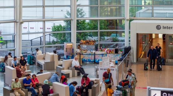 Seating and concession kiosk at Gina Marie Lindsey Arrivals Hall